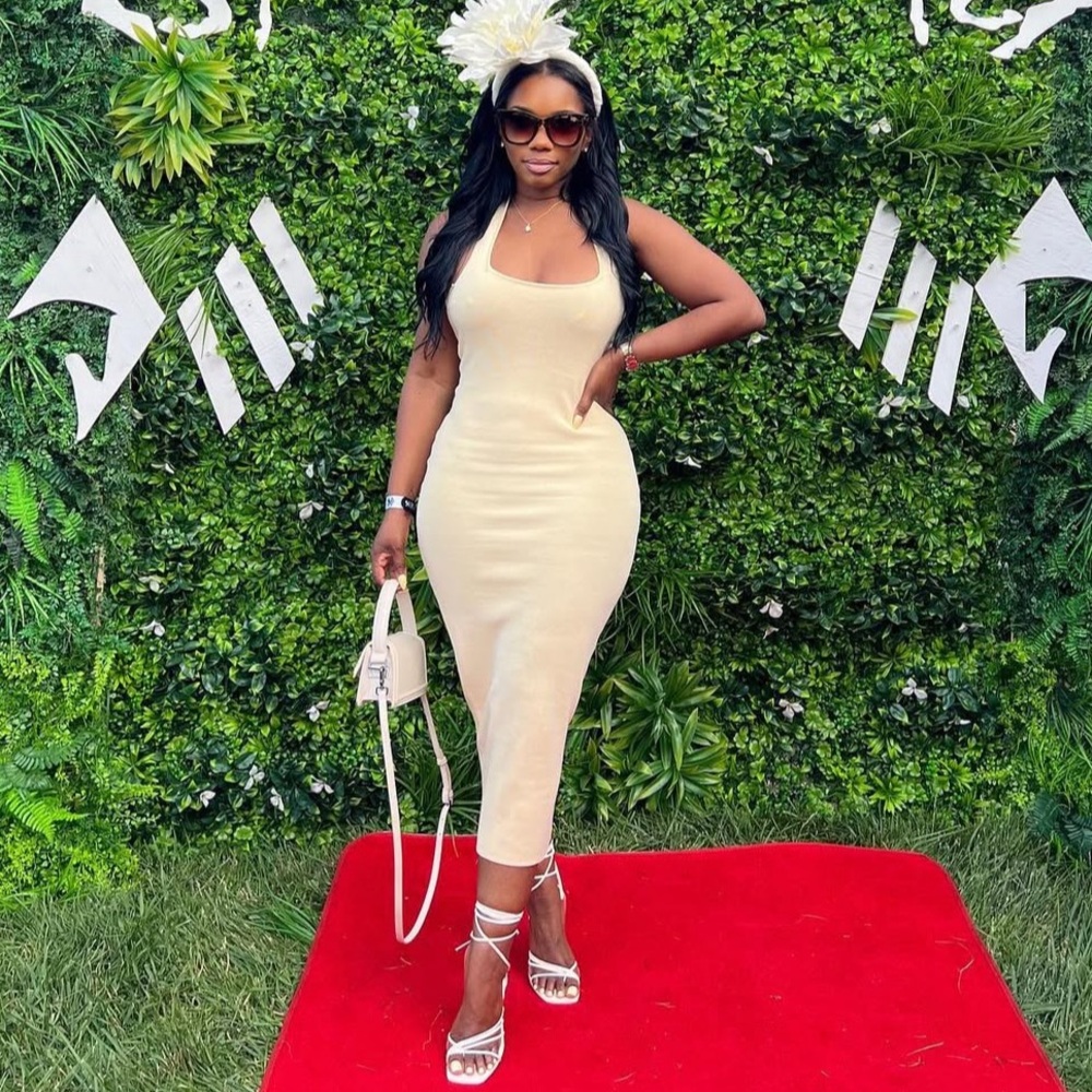 Zara Cream Square Neck Midi Dress